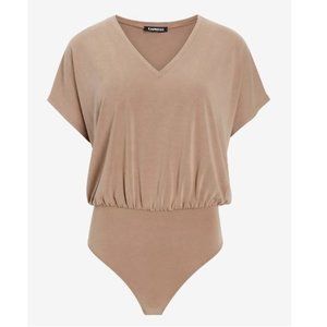 Express Silky Sueded Jersey V-Neck T-Shirt Bodysuit Layering Top